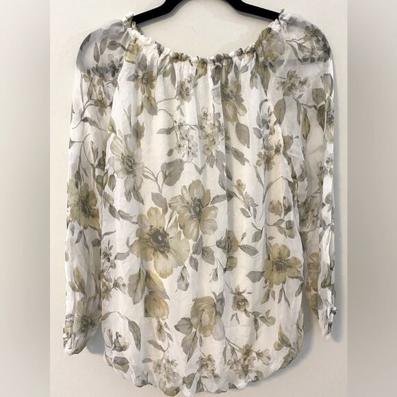 rosemarine Tops - Italian Made Floral Peasant Long Sleeve Blouse, Soft & Silky, Size S
